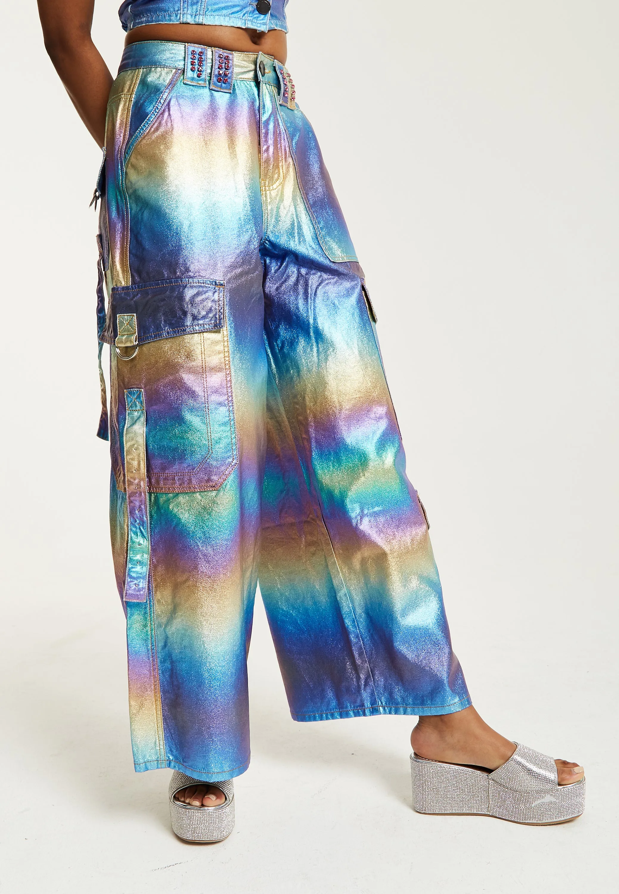 House Of Holland Metallic Rainbow Cargo Trousers