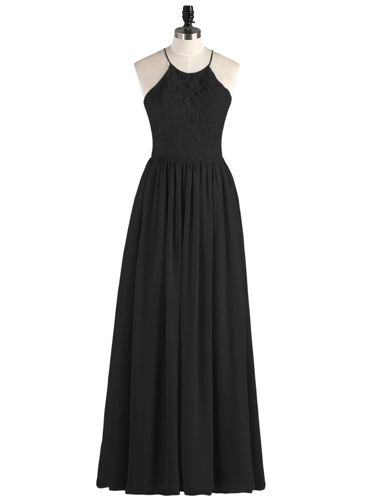 Illusion Neck Lace and Chiffon Maxi Gowns-Black