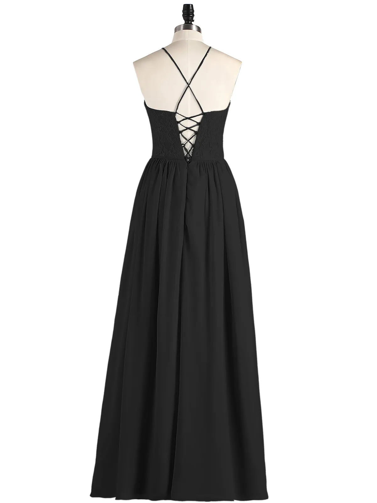 Illusion Neck Lace and Chiffon Maxi Gowns-Black