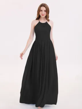 Illusion Neck Lace and Chiffon Maxi Gowns-Black