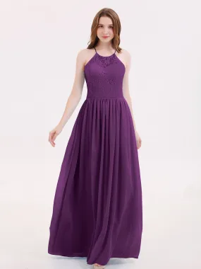 Illusion Neck Lace and Chiffon Maxi Gowns-Grape