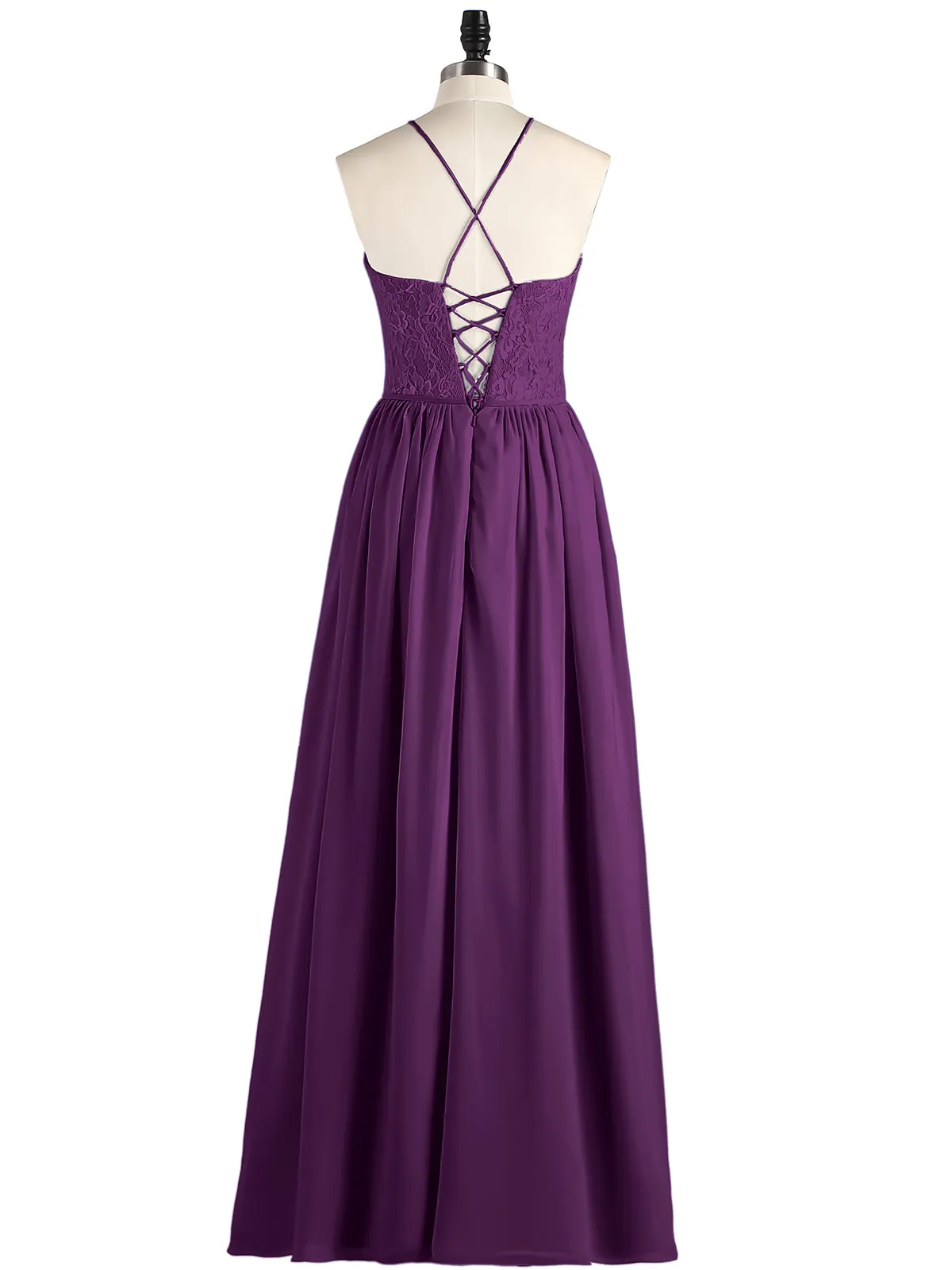 Illusion Neck Lace and Chiffon Maxi Gowns-Grape