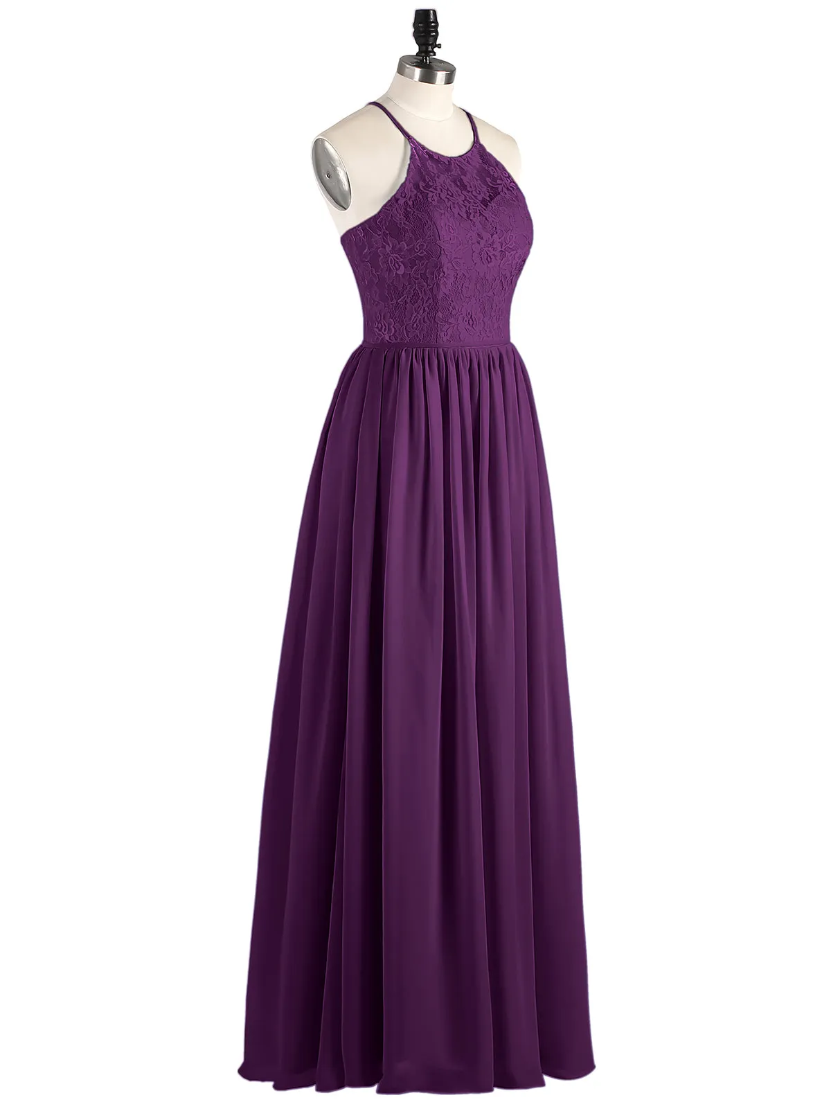 Illusion Neck Lace and Chiffon Maxi Gowns-Grape