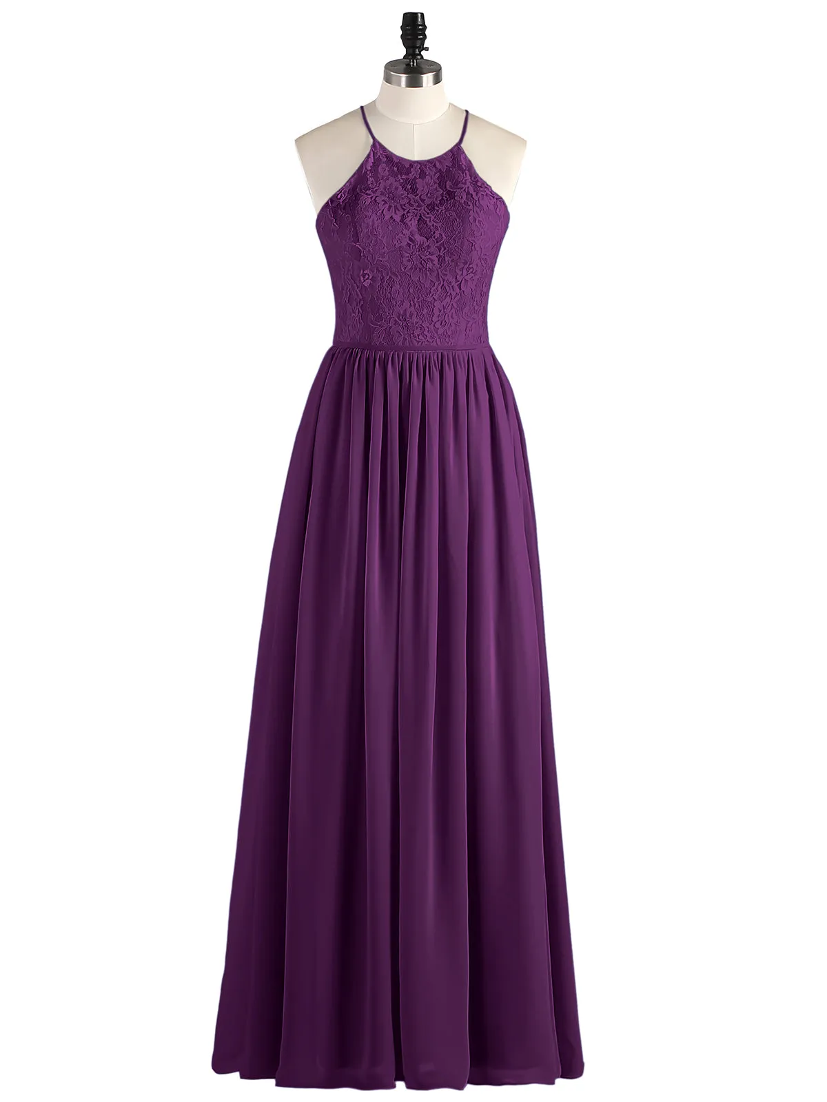 Illusion Neck Lace and Chiffon Maxi Gowns-Grape