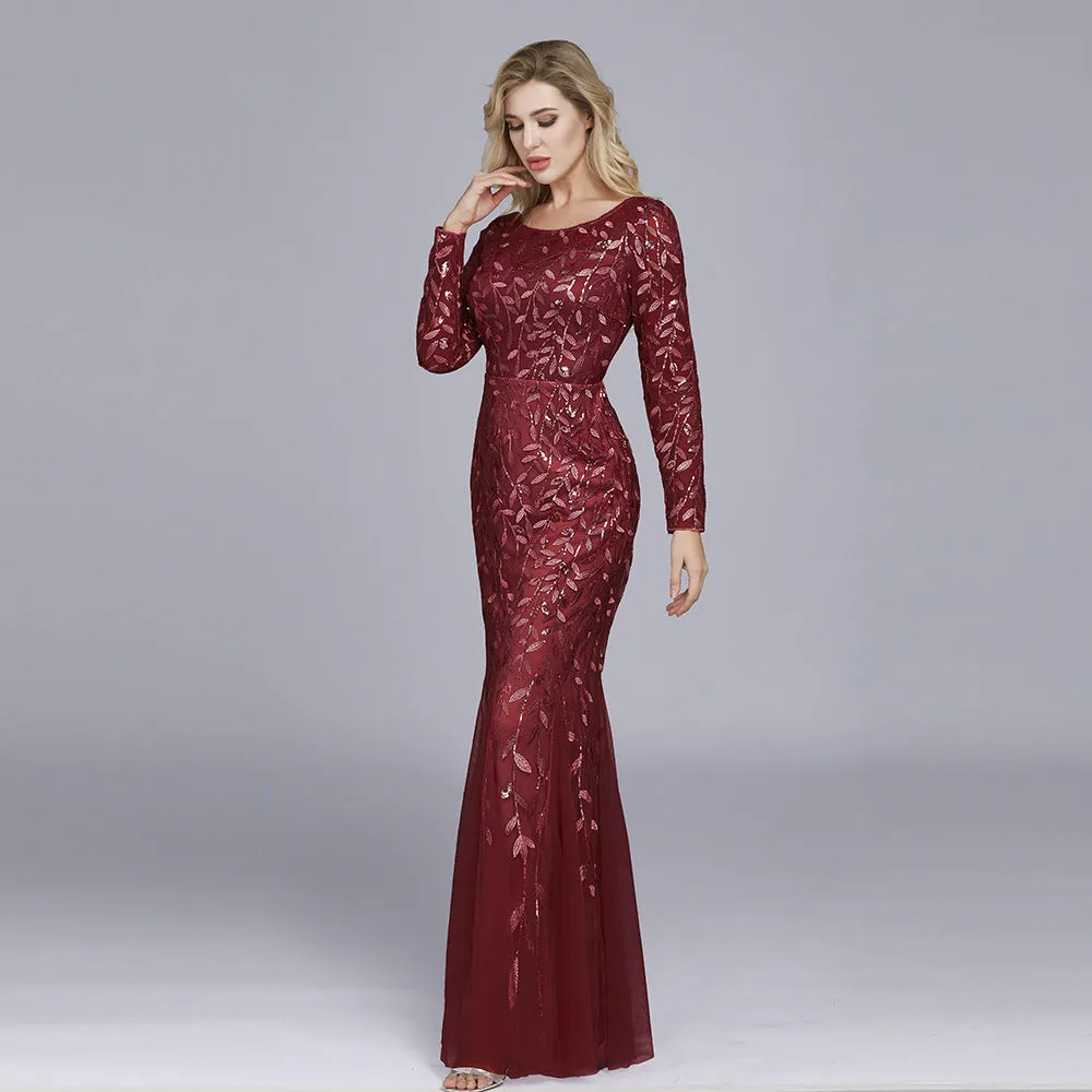 Jennifer Long Sleeves Elegant Sequin Evening Gown