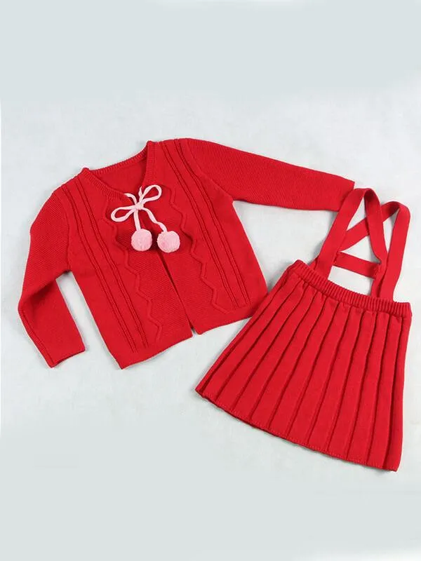 Knitted Sweater Cardigan Top Straps Skirt Set