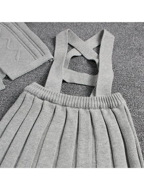 Knitted Sweater Cardigan Top Straps Skirt Set