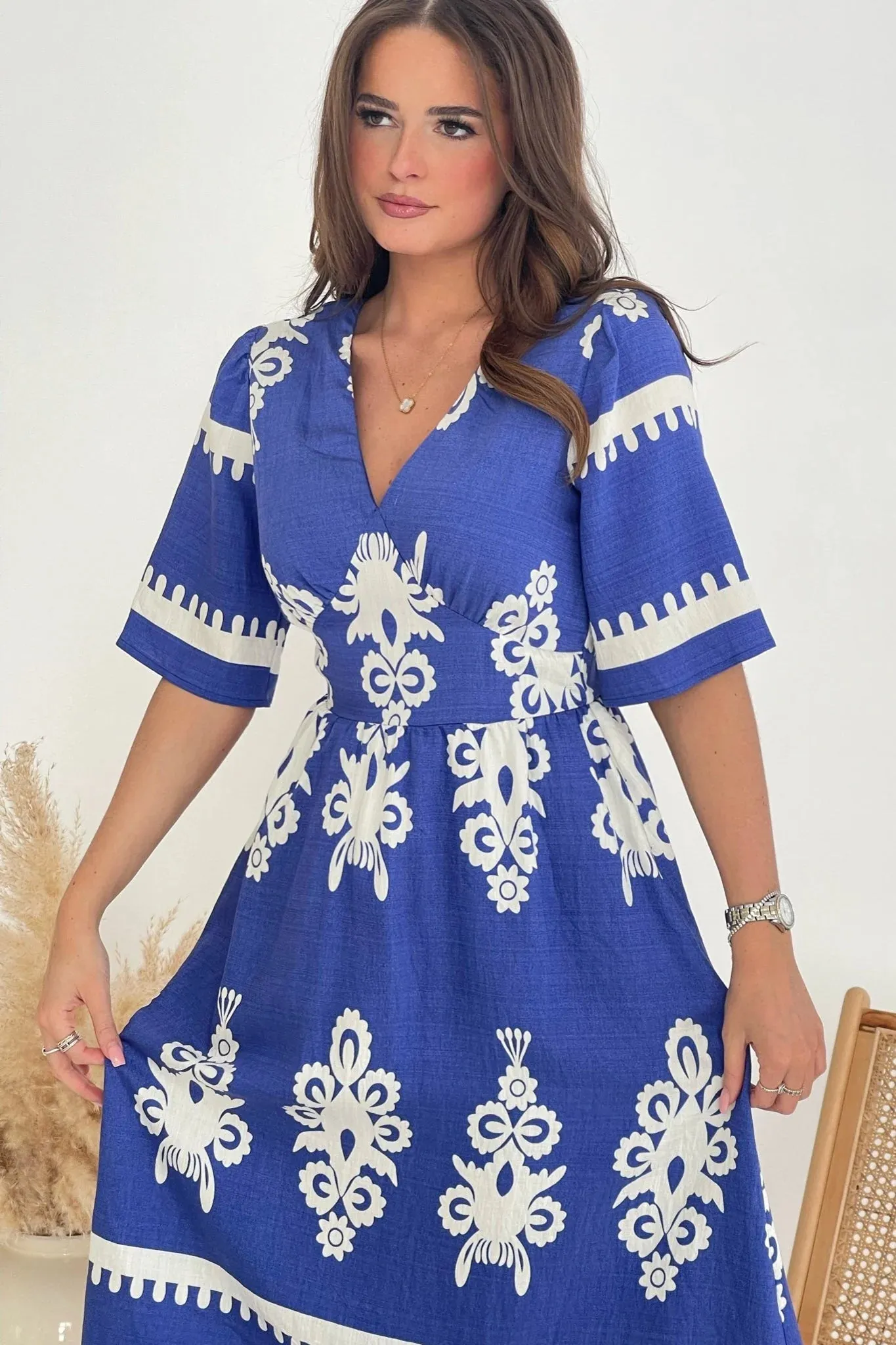 Lacey Cobalt Blue Border Midi Dress