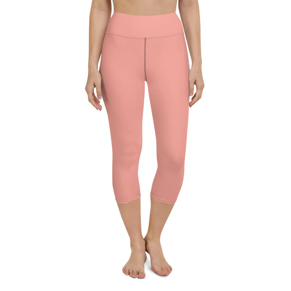 Light Pink Yoga Capri Leggings, Pastel Pink Women's Designer Capris Tights- Made in USA/EU/MX