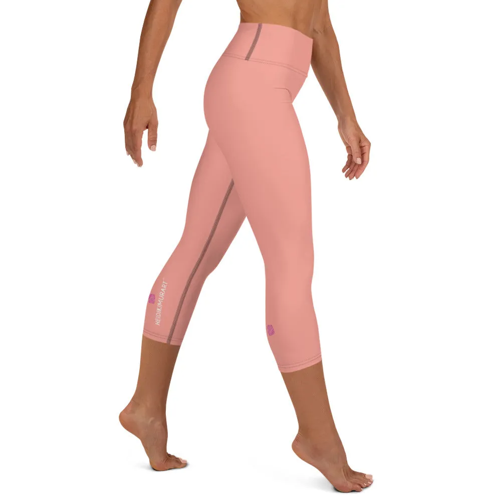 Light Pink Yoga Capri Leggings, Pastel Pink Women's Designer Capris Tights- Made in USA/EU/MX