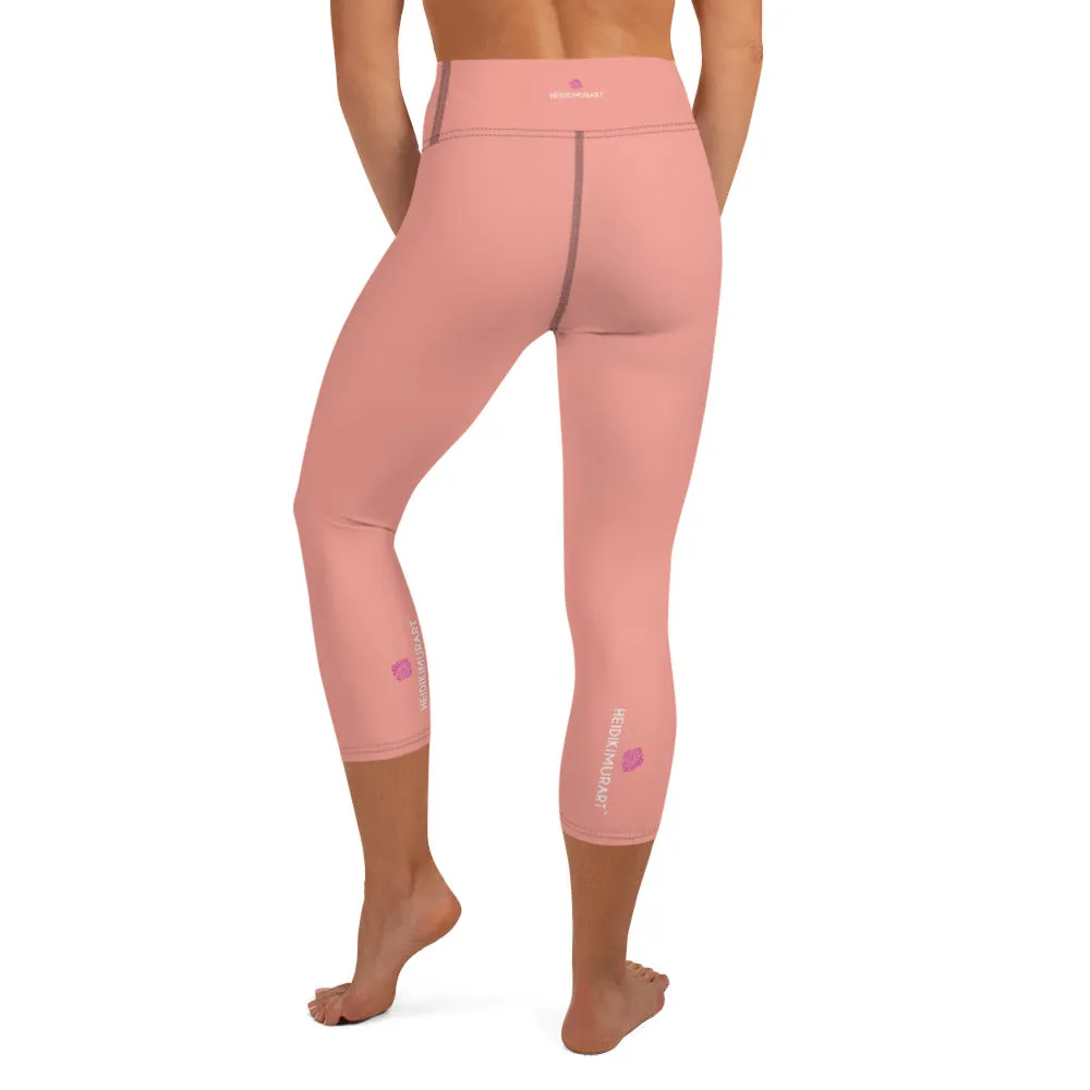 Light Pink Yoga Capri Leggings, Pastel Pink Women's Designer Capris Tights- Made in USA/EU/MX