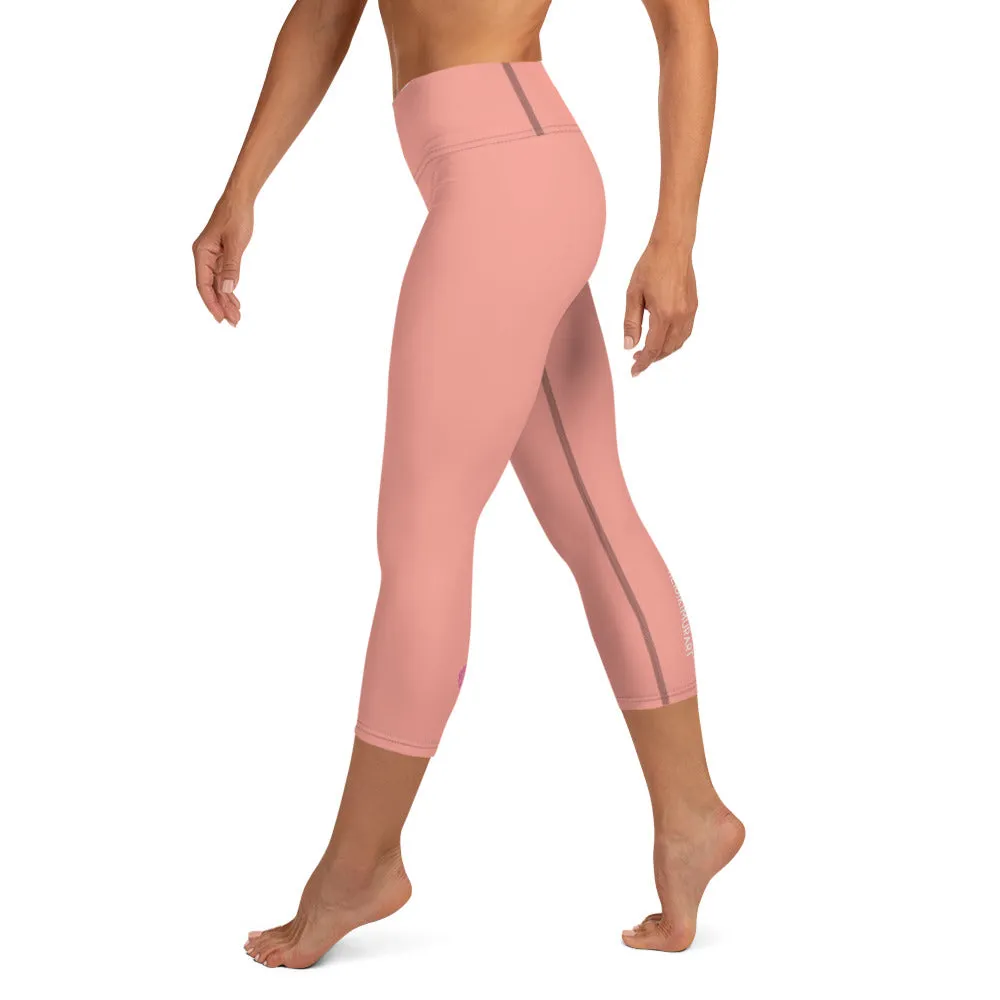 Light Pink Yoga Capri Leggings, Pastel Pink Women's Designer Capris Tights- Made in USA/EU/MX