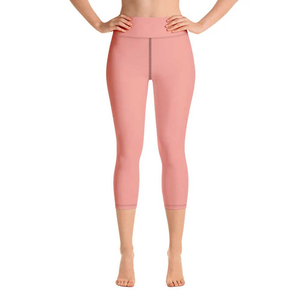 Light Pink Yoga Capri Leggings, Pastel Pink Women's Designer Capris Tights- Made in USA/EU/MX