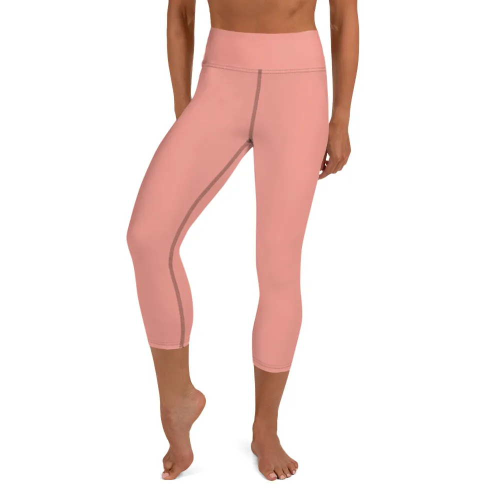 Light Pink Yoga Capri Leggings, Pastel Pink Women's Designer Capris Tights- Made in USA/EU/MX