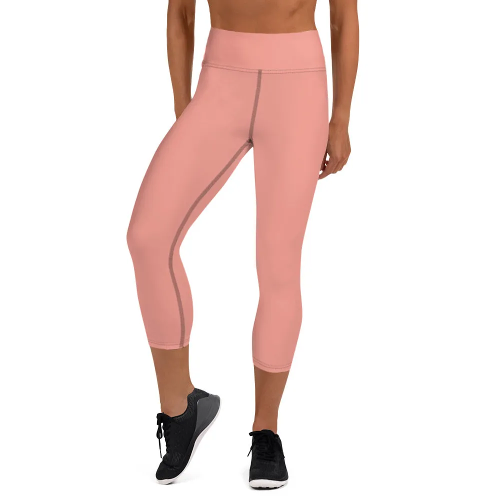 Light Pink Yoga Capri Leggings, Pastel Pink Women's Designer Capris Tights- Made in USA/EU/MX