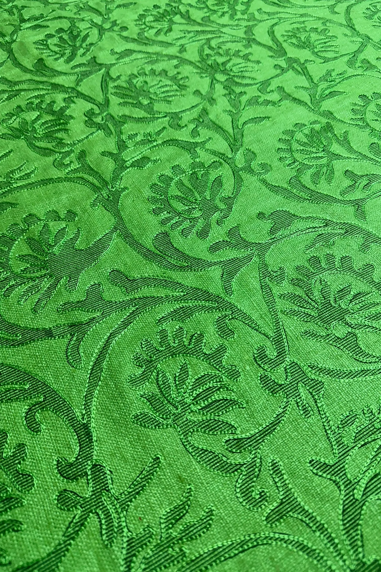 Lime Green Embroidered Silk Linen MEMT-033-02