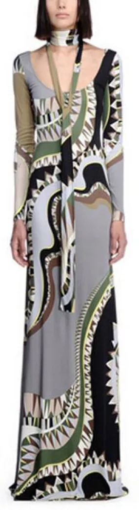 Long Abstract Printed Gown