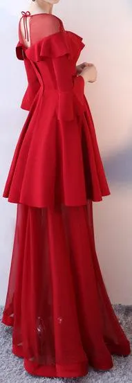 Long Red Ruffle Layered Gown