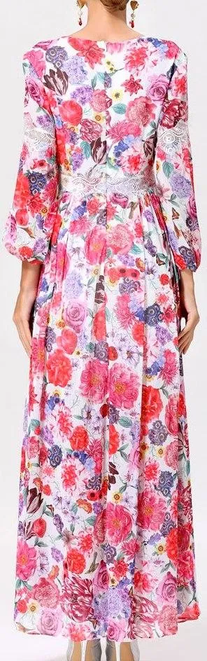 Low-Cut Floral-Print Maxi Dress