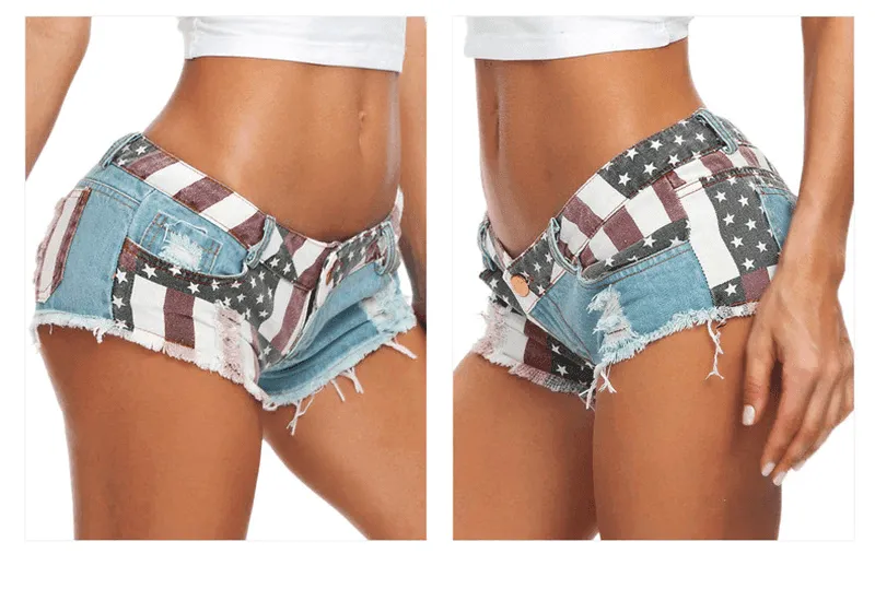 Low Waist Denim Shorts Usa Flag Patchwork Pattern Hot