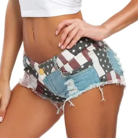 Low Waist Denim Shorts Usa Flag Patchwork Pattern Hot