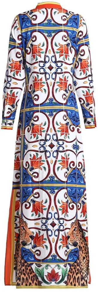 Majolica Print Maxi Shirt Dress, Multicolored