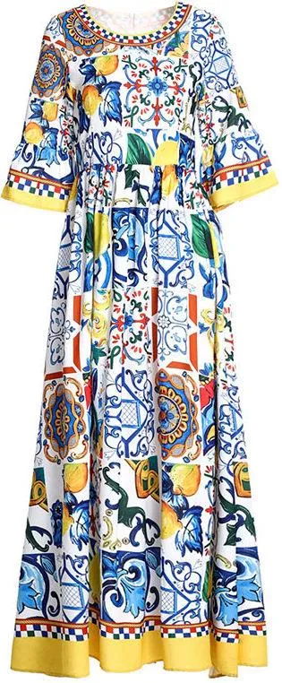 Majolica Tile Print Maxi Dress