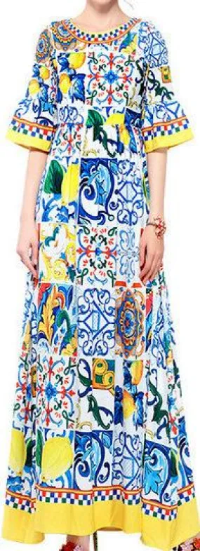 Majolica Tile Print Maxi Dress