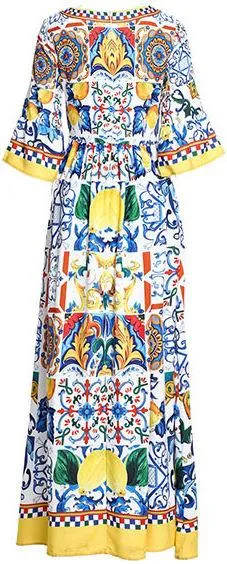 Majolica Tile Print Maxi Dress