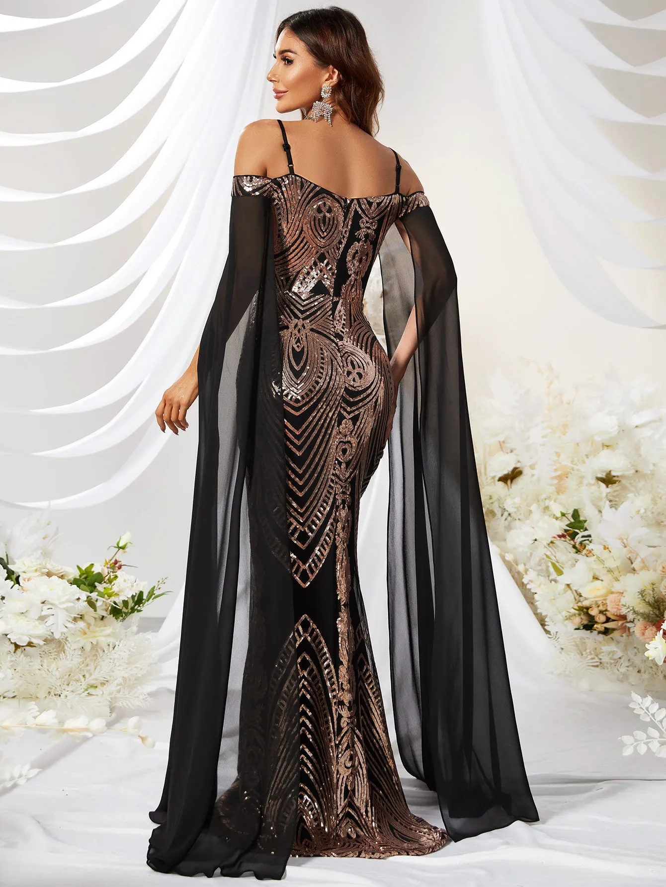 Maxine Sequined Embellished Off Shoulder Gown