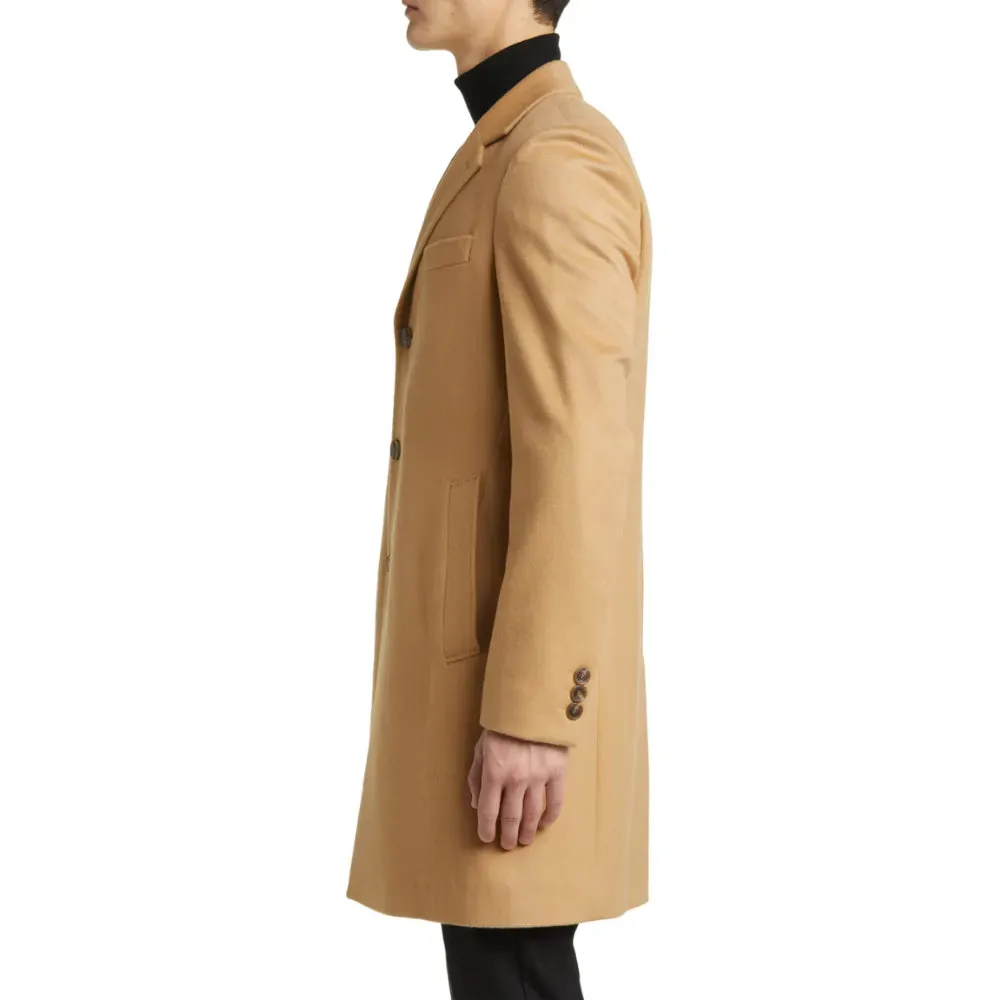 Mens Beige Longline Wool Blend Coat