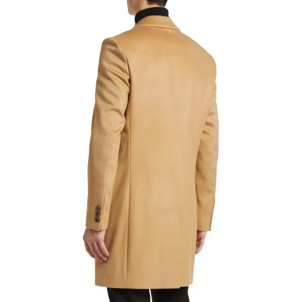 Mens Beige Longline Wool Blend Coat