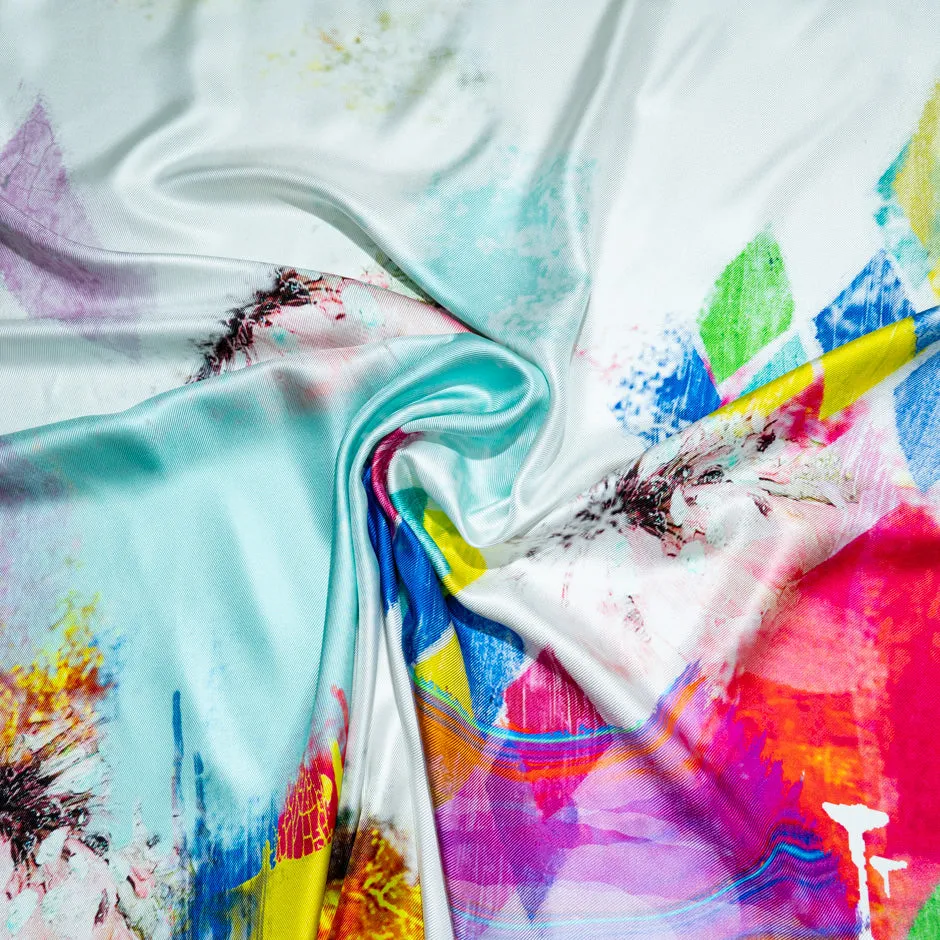 Multi-Coloured Abstract Printed Pure Silk Twill