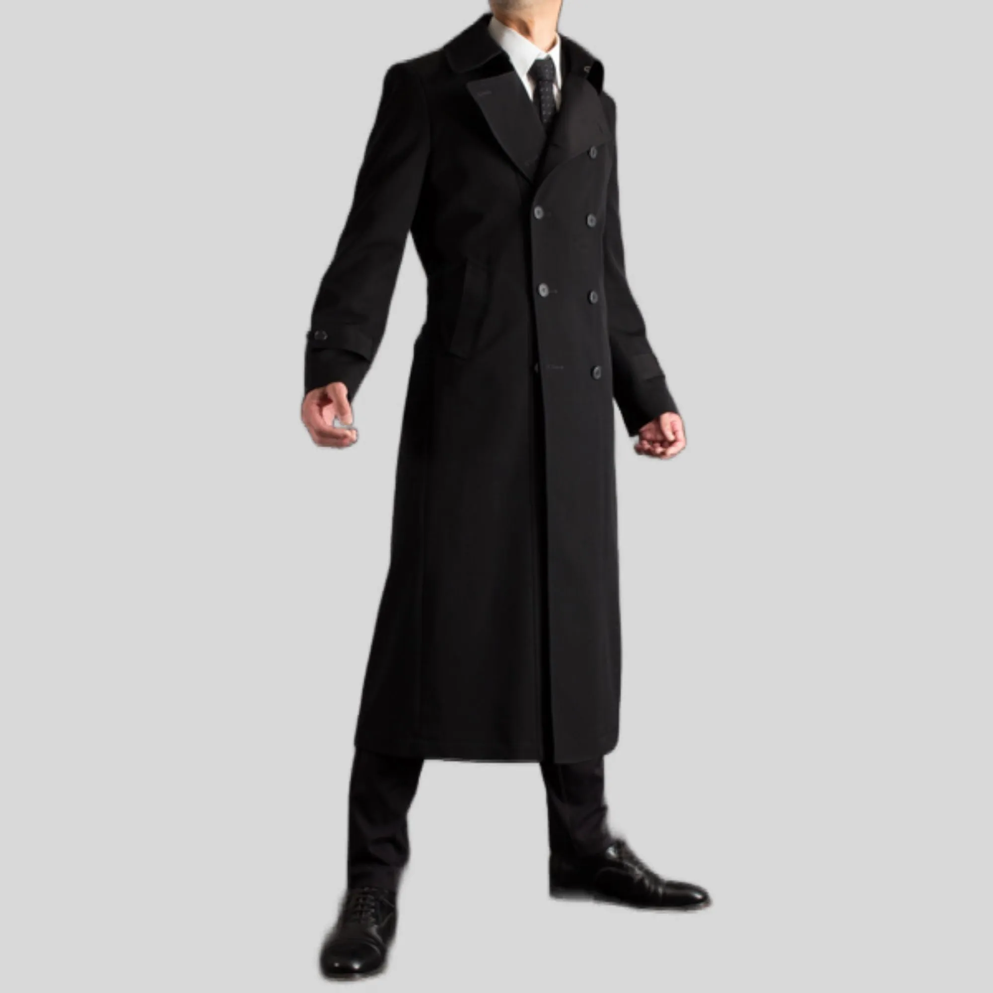 Napoleon Double-Breasted Belted Trench Inverness Thick Melton Wool Coat Blazer