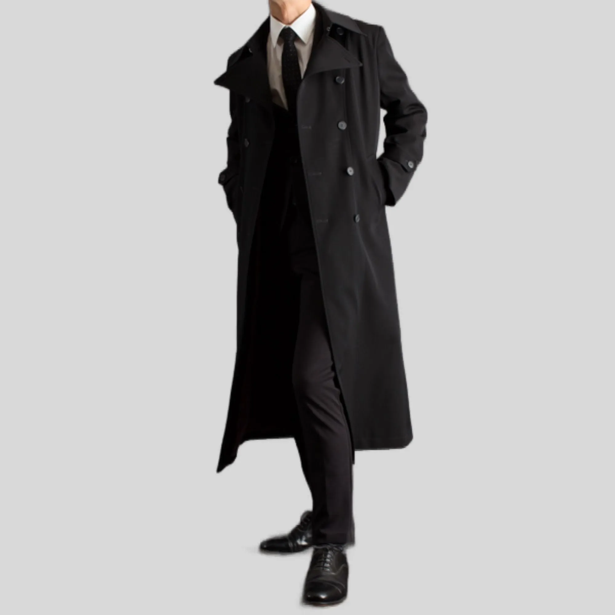 Napoleon Double-Breasted Belted Trench Inverness Thick Melton Wool Coat Blazer