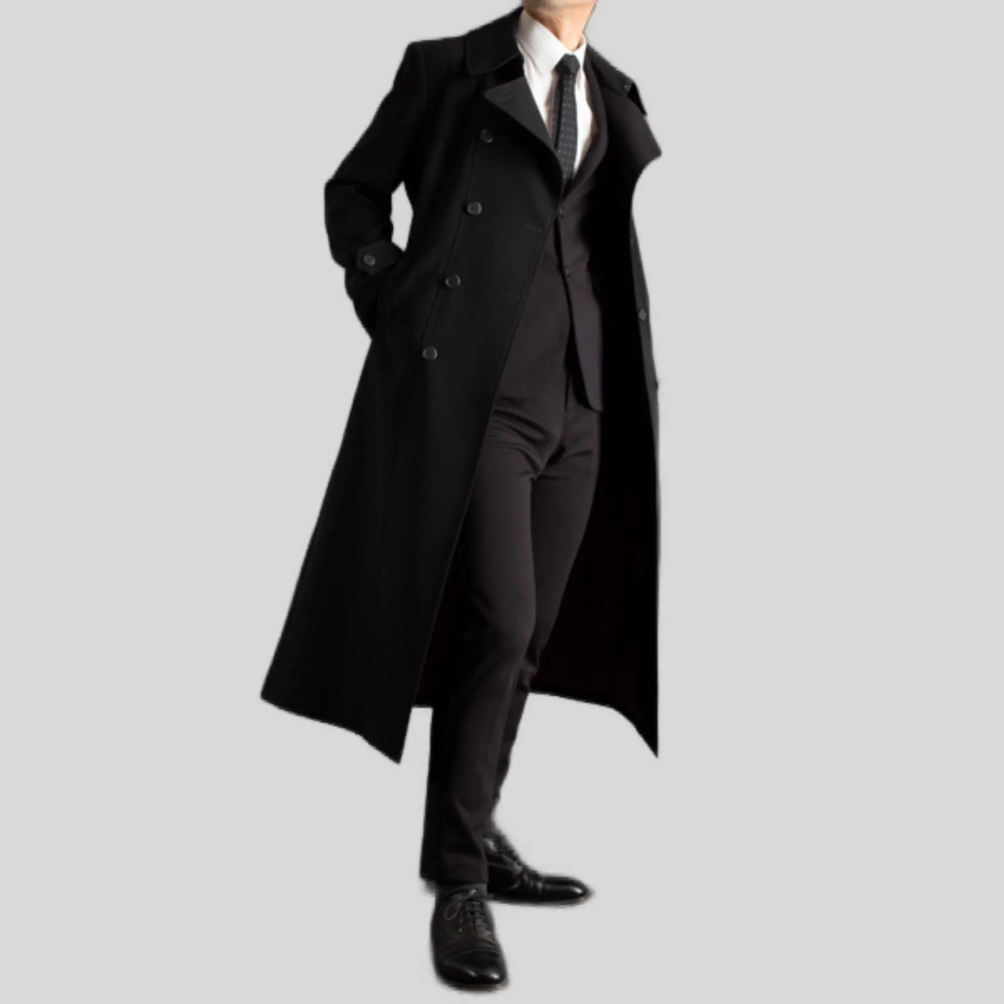 Napoleon Double-Breasted Belted Trench Inverness Thick Melton Wool Coat Blazer