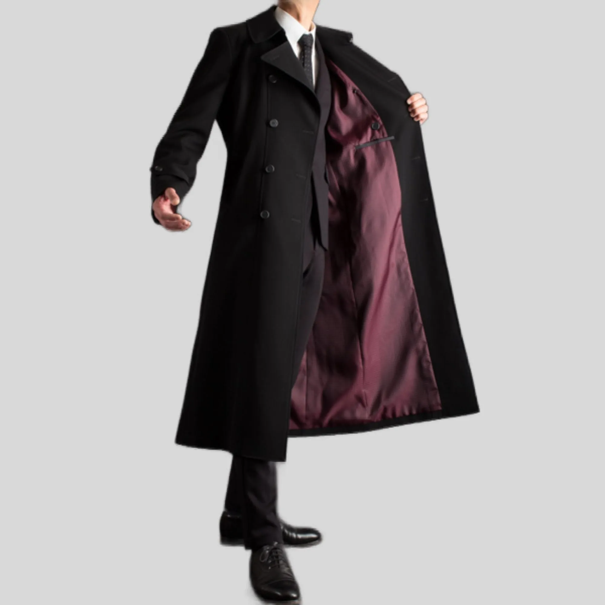 Napoleon Double-Breasted Belted Trench Inverness Thick Melton Wool Coat Blazer