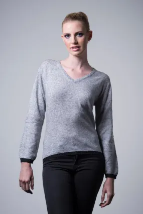 Nine Yaks Cashmere Border Sweater - light grey