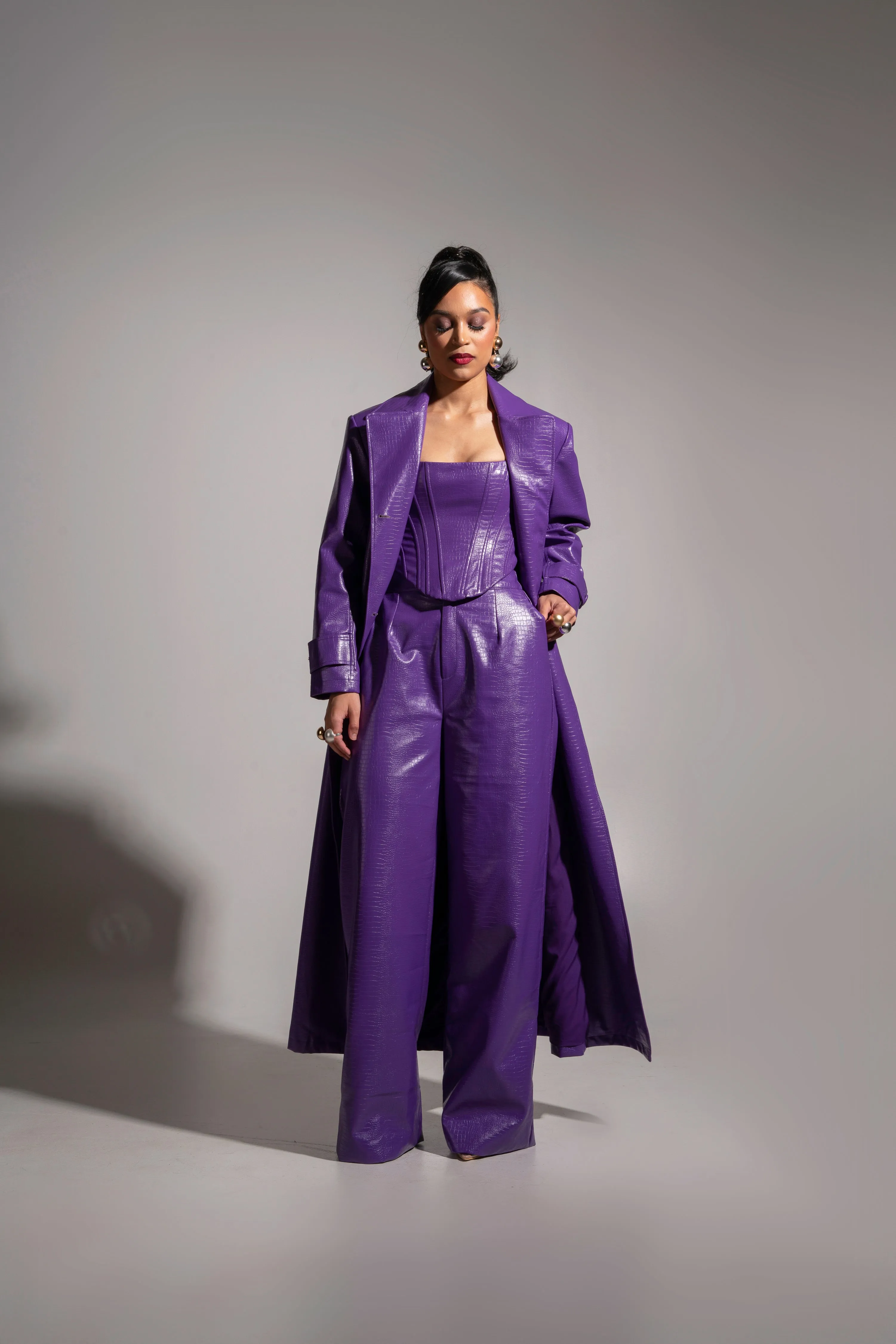 ONO Faux Leather Trench jacket in Purple