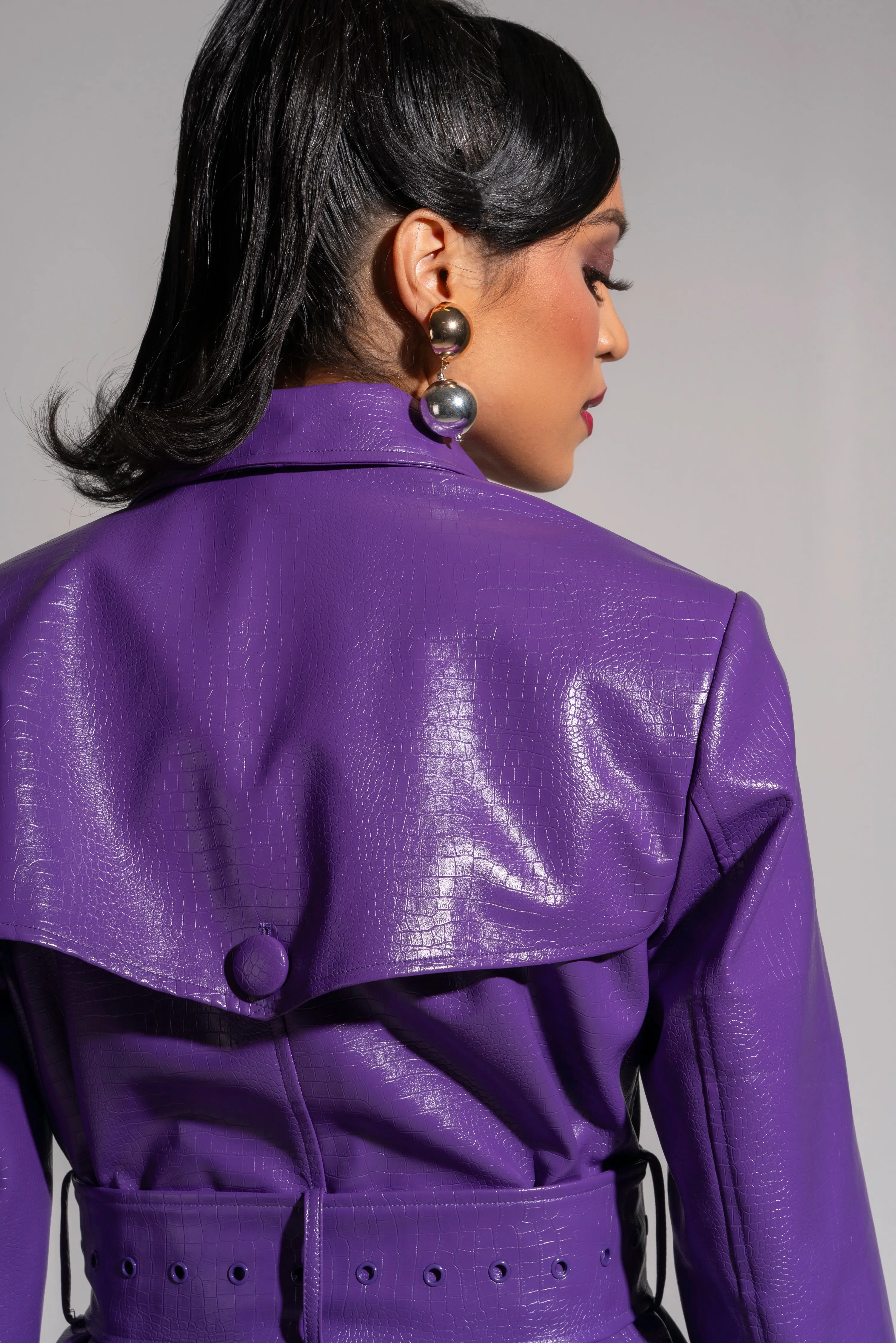 ONO Faux Leather Trench jacket in Purple