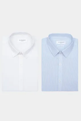 Pack of 2 Formal Shirts - Blue Lining & Off White Textured