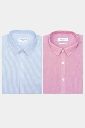 Pack of 2 Formal Shirts - Blue lining & Red Striped