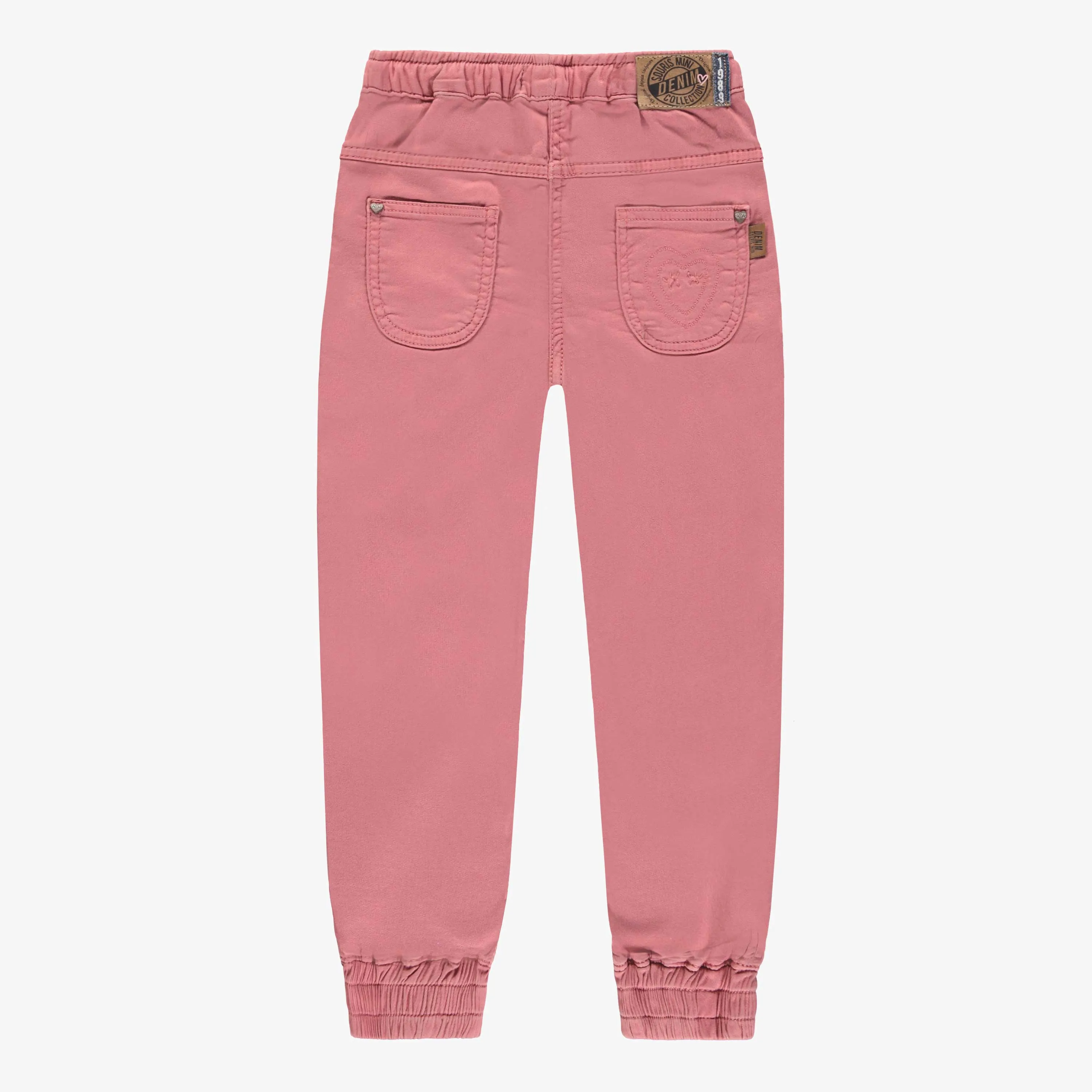 Pantalon rose coupe régulière de style jogger en denim extensible, enfant || Regular-fit pink stretch denim jogger pants, child