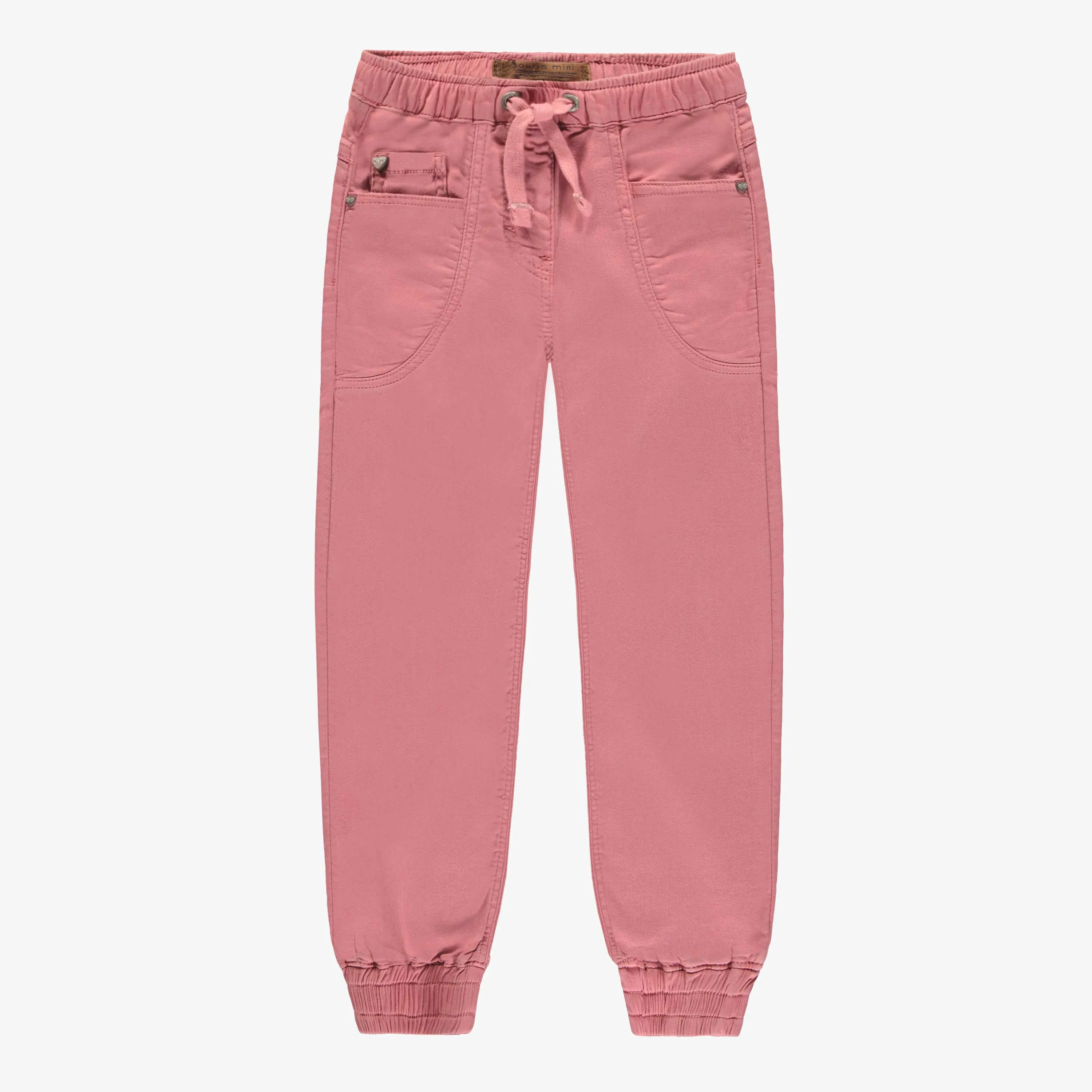 Pantalon rose coupe régulière de style jogger en denim extensible, enfant || Regular-fit pink stretch denim jogger pants, child