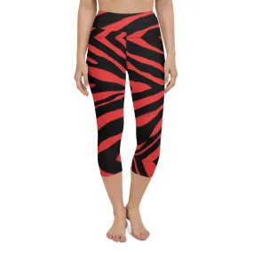 Red Zebra Yoga Capri Leggings, Zebra Animal Print Best Designer Women's Yoga Capri Leggings