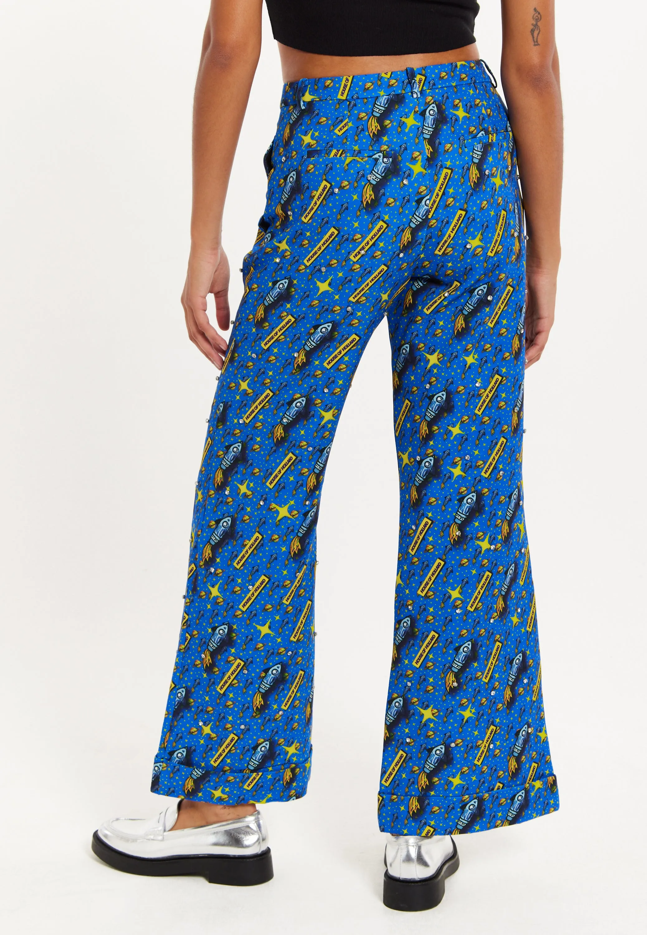 Rocket Print Diamante Embellish Trousers