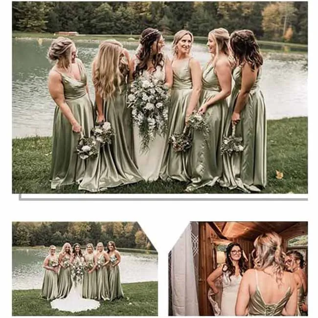 Satin Bridesmaid Dresses Long Spaghetti Strap Prom Dress Evening Gowns