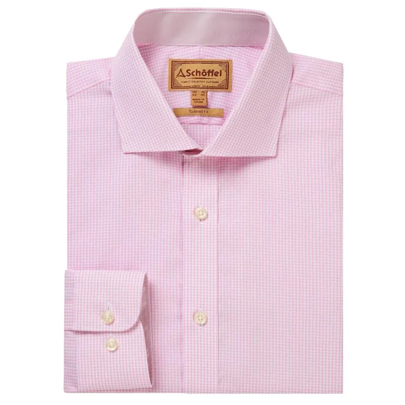 Schoffel Greenwich Single Cuff Tailored Fit Mens Shirt - Light Pink Micro Check