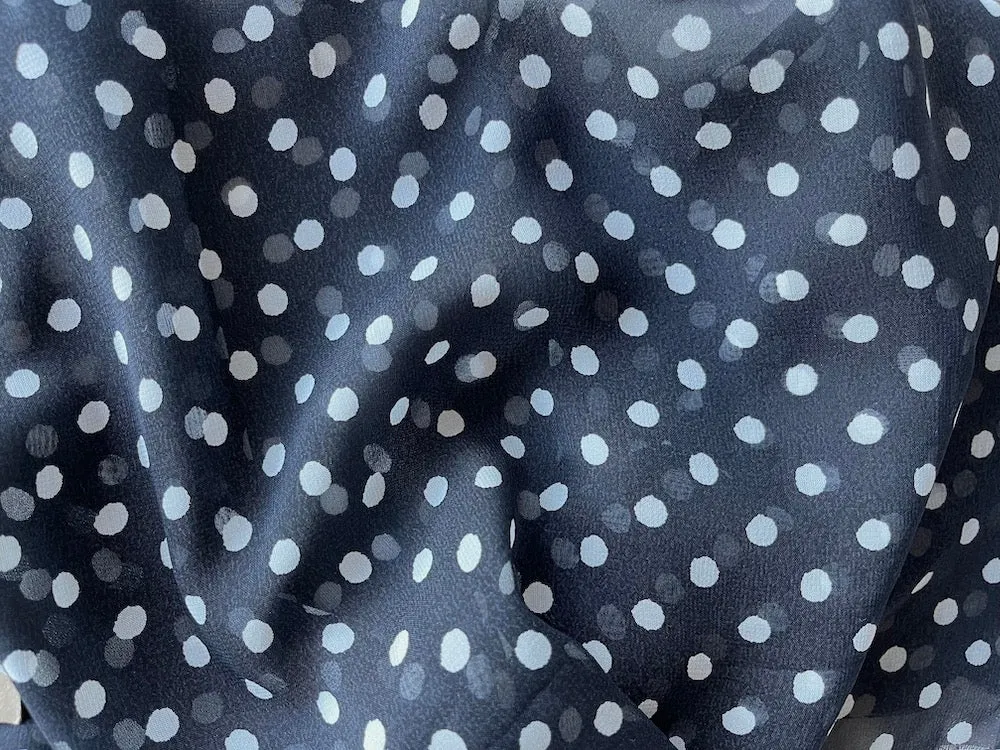 Semi-Sheer Fashionable Black & White Dotted Silk Chiffon (Made in Italy)