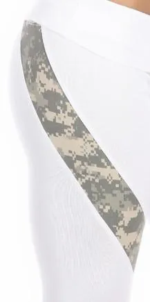 Sexy Hi Lo Waist Universal Camo Pattern Combat Athletic Capri Pants - White/Green